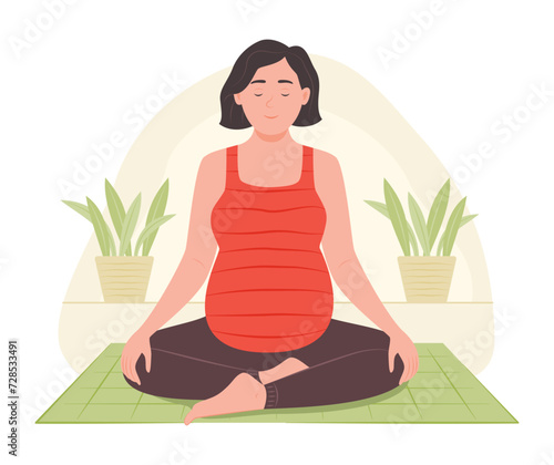 Pregnant Woman Sitting and Doing Yoga Meditation for Mental Health