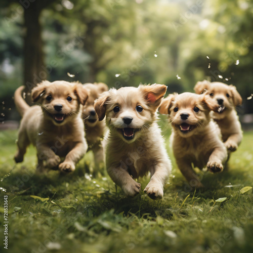 group of puppies playing