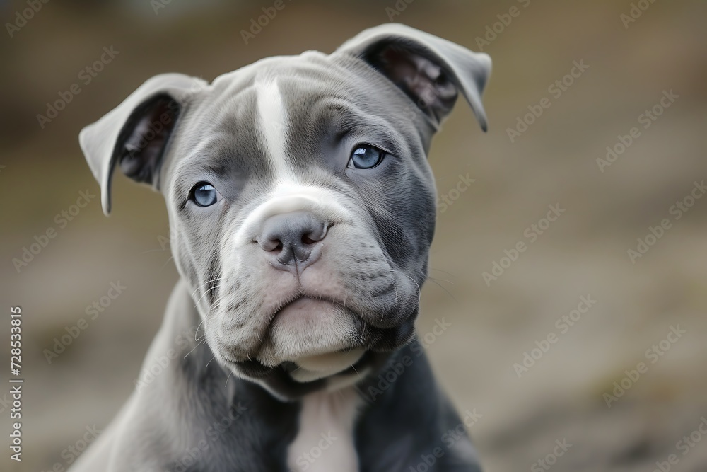 Cute American Bully dog on a grass, in the style of  light emerald and navy, light green and light black, beautiful American bully dog 