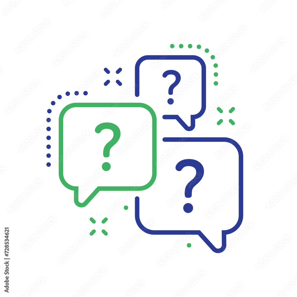 Question bubbles line icon. Ask help sign. Faq questionnaire symbol. Quality design element. Line style question bubbles icon. Editable stroke. Vector Question bubbles line icon. Ask help sign. Faq questionnaire symbol. Quality design element. Line style question bubbles icon. Editable stroke. Vector