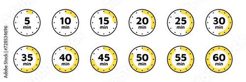 Timer, clock, stopwatch isolated set icons. Countdown timer symbol icon set. Label cooking time. Vector illustration