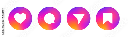 Set of generic social media user interface icons. Like, comment, share and save icons. Social media flat icon. Vector 2