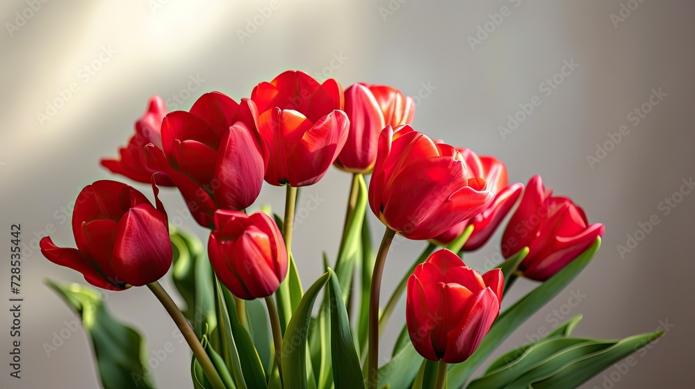 Red tulips, white background. Generative AI Red tulips, white background. Generative AI