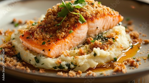 Salmon and mashed potatoes. Generative AI