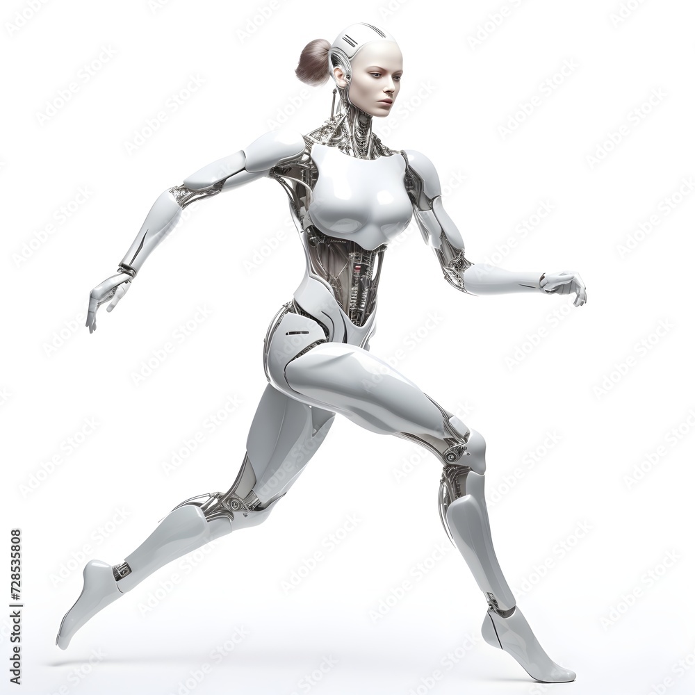 robot woman running isolated on white background robot woman running isolated on white background