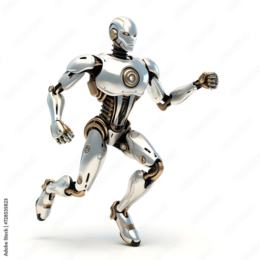Fototapeta premium robot man running isolated on white background