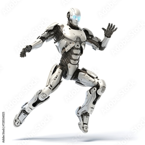 robot man jumping isolated on white background © dobok