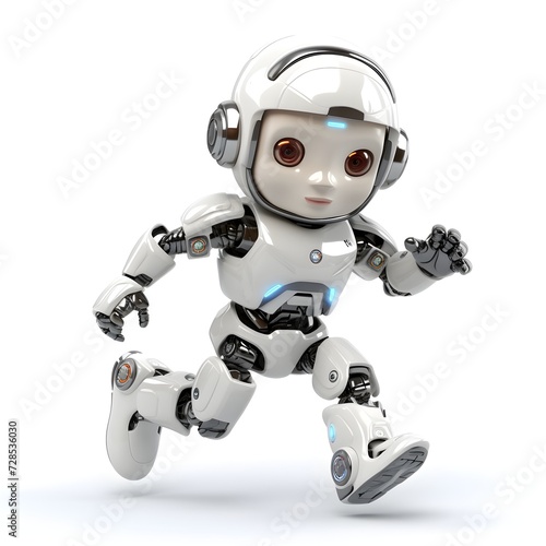 humanoid robot toy run isolated on white background