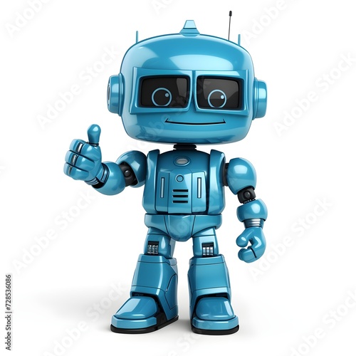 humanoid robot toy thumb up isolated on white background
