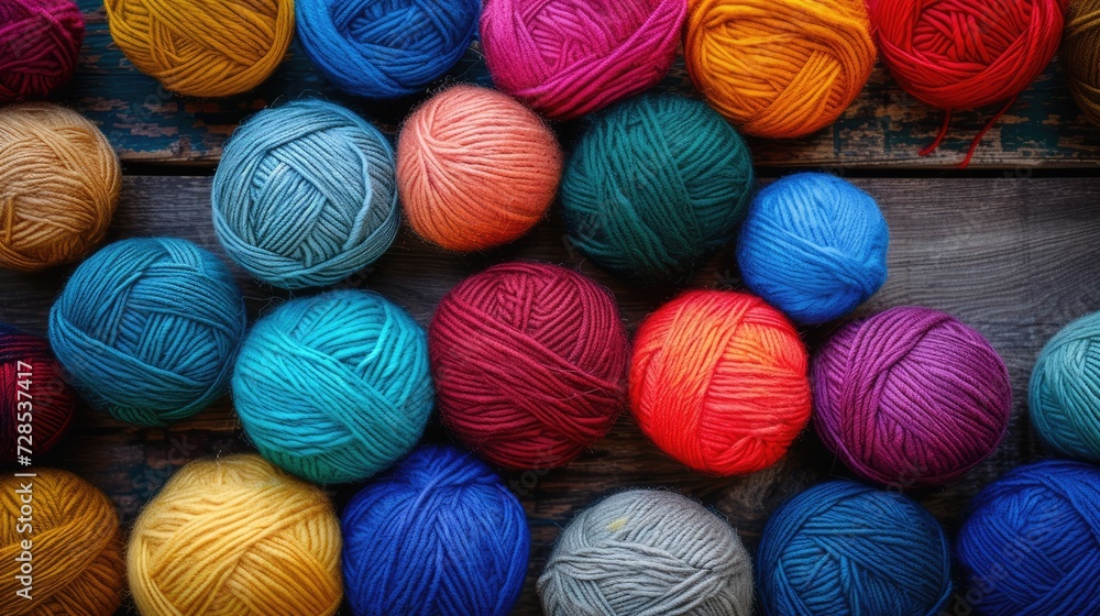 Wool balls top view. Generative AI Wool balls top view. Generative AI