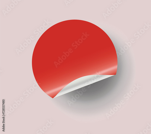 realistic red paper round sticker with peeling corner and shadow. sticker mockup 