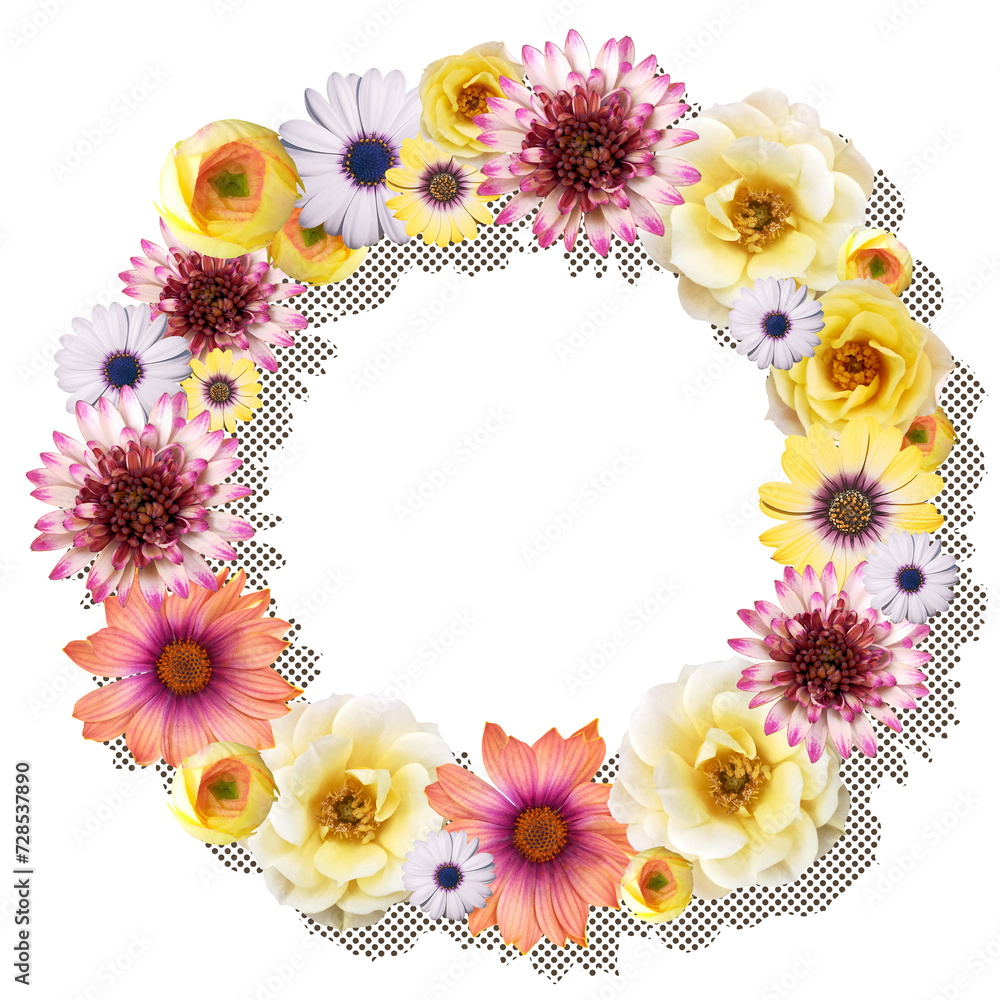 Obraz premium 華やかな色とりどりの花で作ったボタニカルリース