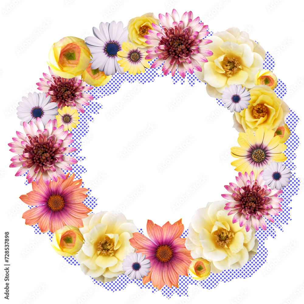 Obraz premium 華やかな色とりどりの花で作ったボタニカルリース