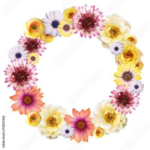 華やかな色とりどりの花で作ったボタニカルリース