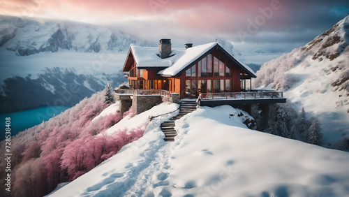 Luxury mansion on top of the mountain in Seward, Alaska, visualized through real sources. photo