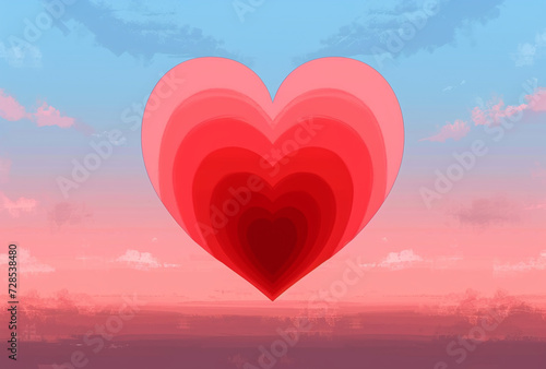 Gradient hearts layered on a dreamy pink sky background, symbolizing love and romance.
