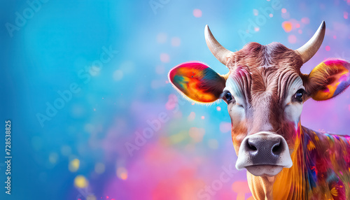 Cow in paint on bright background , happy holi indian concept © terra.incognita