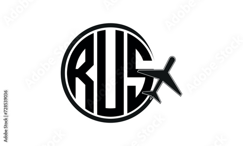 RUS three initial letter circle tour & travel agency logo design vector template. hajj Umrah agency, abstract, wordmark, business, monogram, minimalist, brand, company, flat, tourism agency, tourist