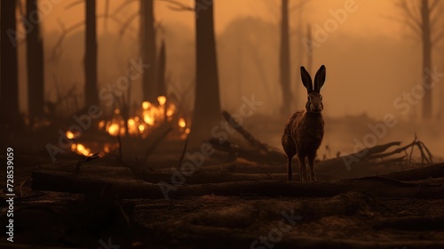 In a desperate bid for safety, a hare navigates the treacherous path of fire.