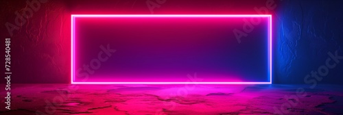 Abstract neon banner with a glowing horizontal frame. Background with space for text.