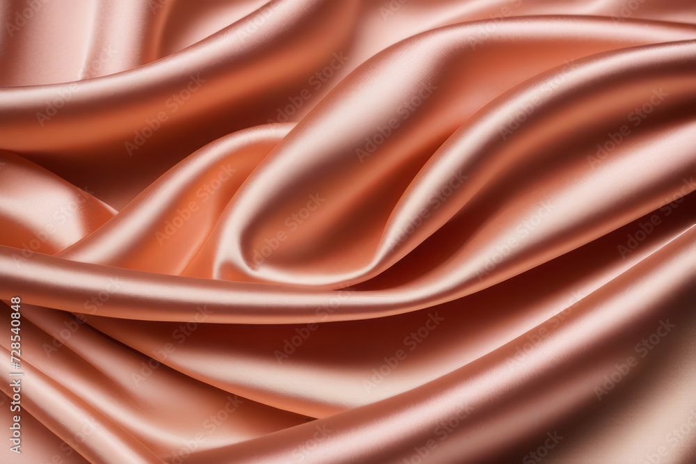 Close-up background with wavy texture of satin fabric color Peach Fuz Close-up background with wavy texture of satin fabric color Peach Fuz