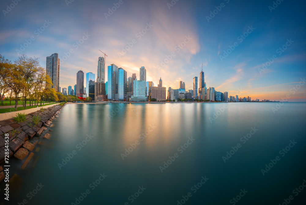 Chicago, Illinois, USA downtown skyline from Lake Michigan