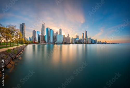 Chicago  Illinois  USA downtown skyline from Lake Michigan