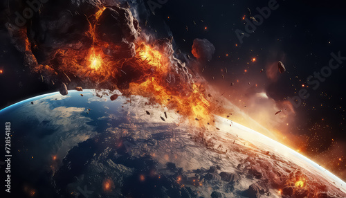 Meteor or space debris blows up the planet , safe nature earth day concept © terra.incognita