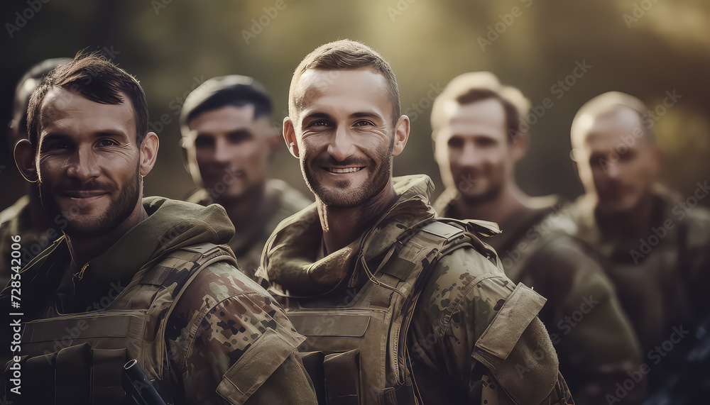 Military men in uniform smiling in army