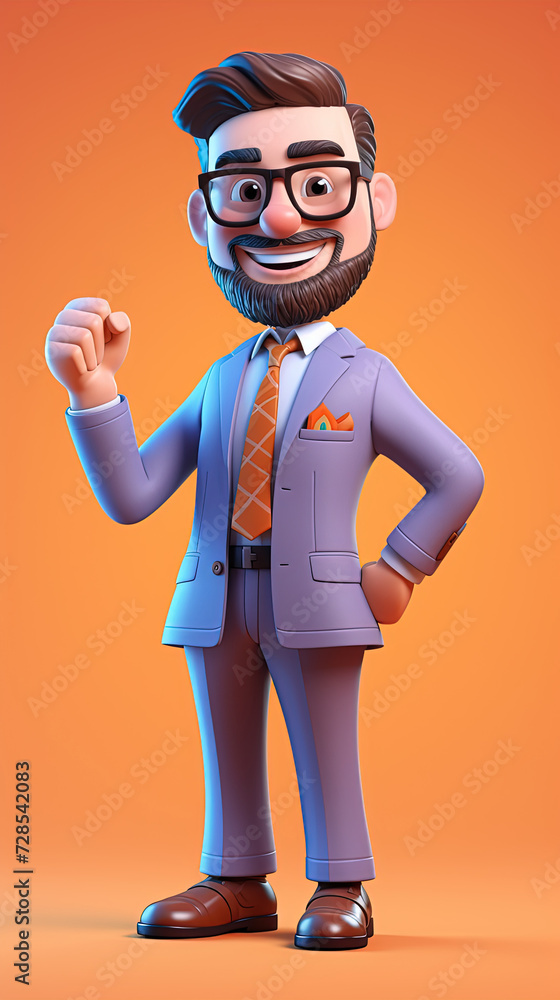 The Radiant Elevation of a 3D Successful, Confident, and Joyful Businessman Character
