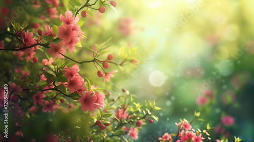 background adorned in delicate pink flowers harmoniously entwined with lush green leaves