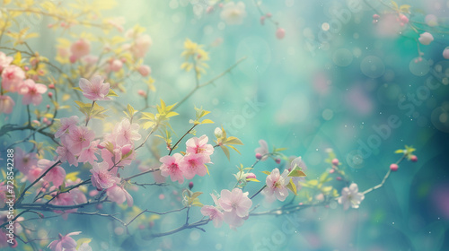 world of blooming beauty with a radiant blue spring background adorned in pink blossoms  © Laura
