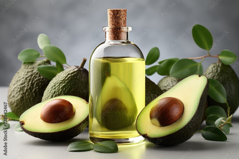 avocado oil extract with isolated kitchen table professional advertising food photography avocado oil extract with isolated kitchen table professional advertising food photography