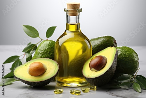 avocado oil extract with isolated kitchen table professional advertising food photography