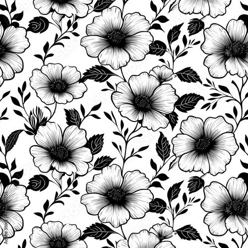 Black and White Abstract Flowers by The Pattern Lane Seamless Repeat Royalty-Free Stock Pattern ; Abre um novo separador Product Description in layers easily editable bonus colorway included photo