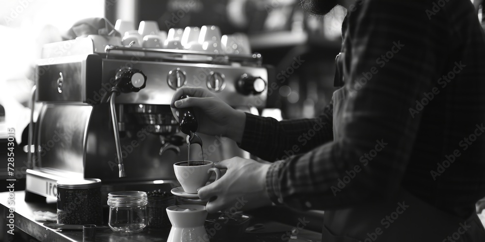 A man is seen making a cup of coffee. This image can be used in various contexts where coffee preparation or a coffee break is depicted A man is seen making a cup of coffee. This image can be used in various contexts where coffee preparation or a coffee break is depicted