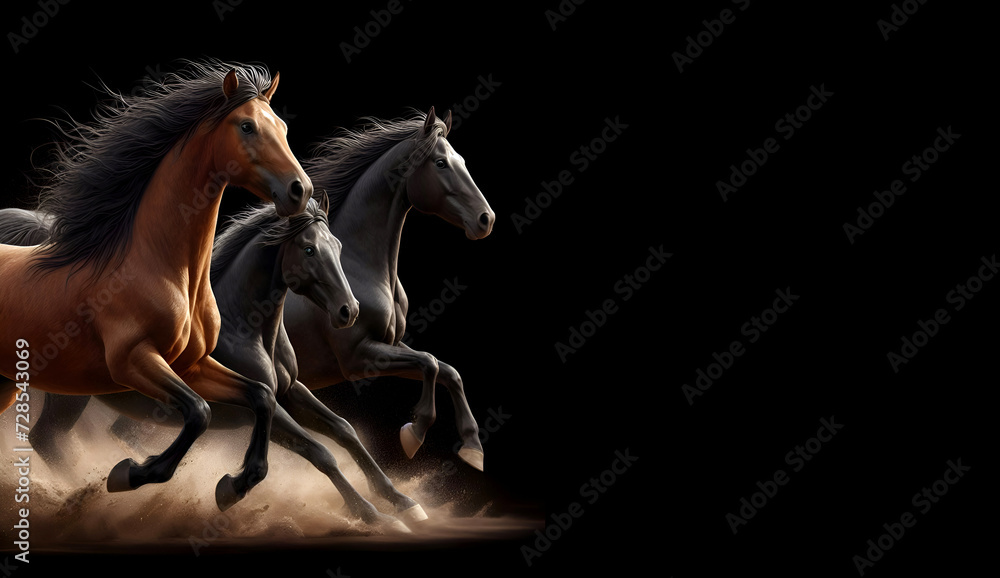Fototapeta premium running horses on black background