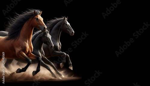 running horses on black background photo