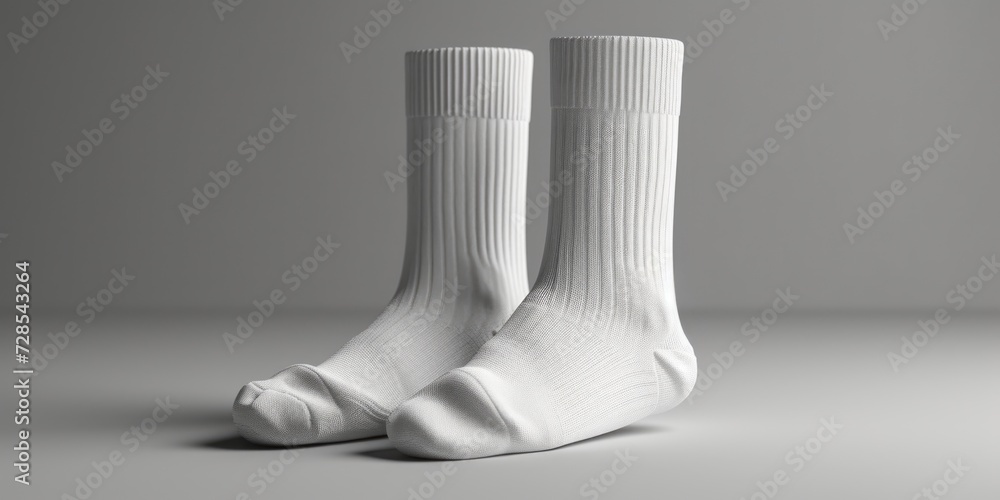 White socks placed neatly on top of a table. Ideal for showcasing fashion accessories or for illustrating cleanliness and organization White socks placed neatly on top of a table. Ideal for showcasing fashion accessories or for illustrating cleanliness and organization