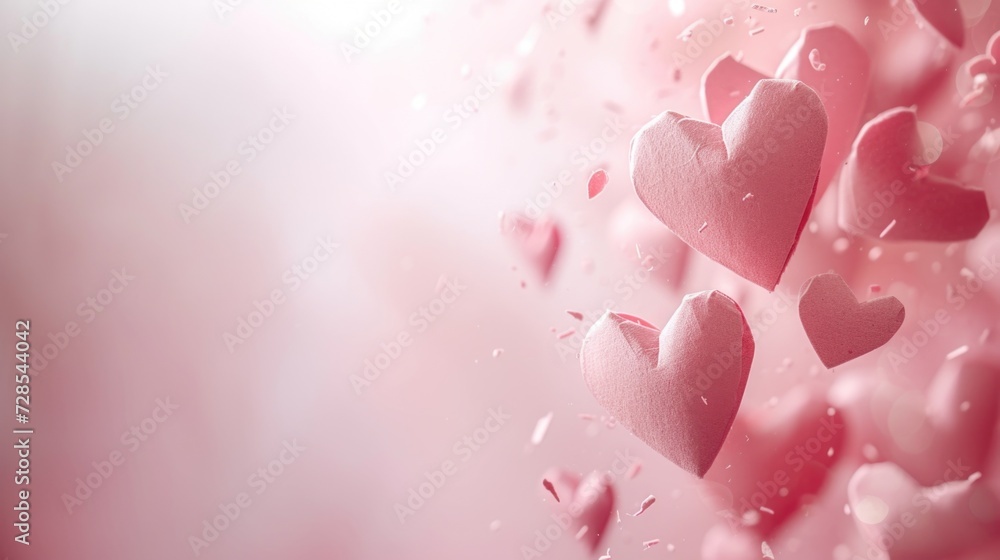 A collection of pink hearts suspended in the air. Perfect for expressing love and affection.