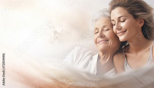 Woman lying next to her old mother, March 8 World Women's Day