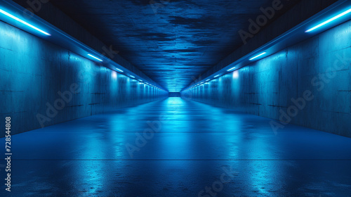 Empty underground canvas bathed in blue light—an atmospheric backdrop with ample space for text or showcasing products in a captivating setting.
