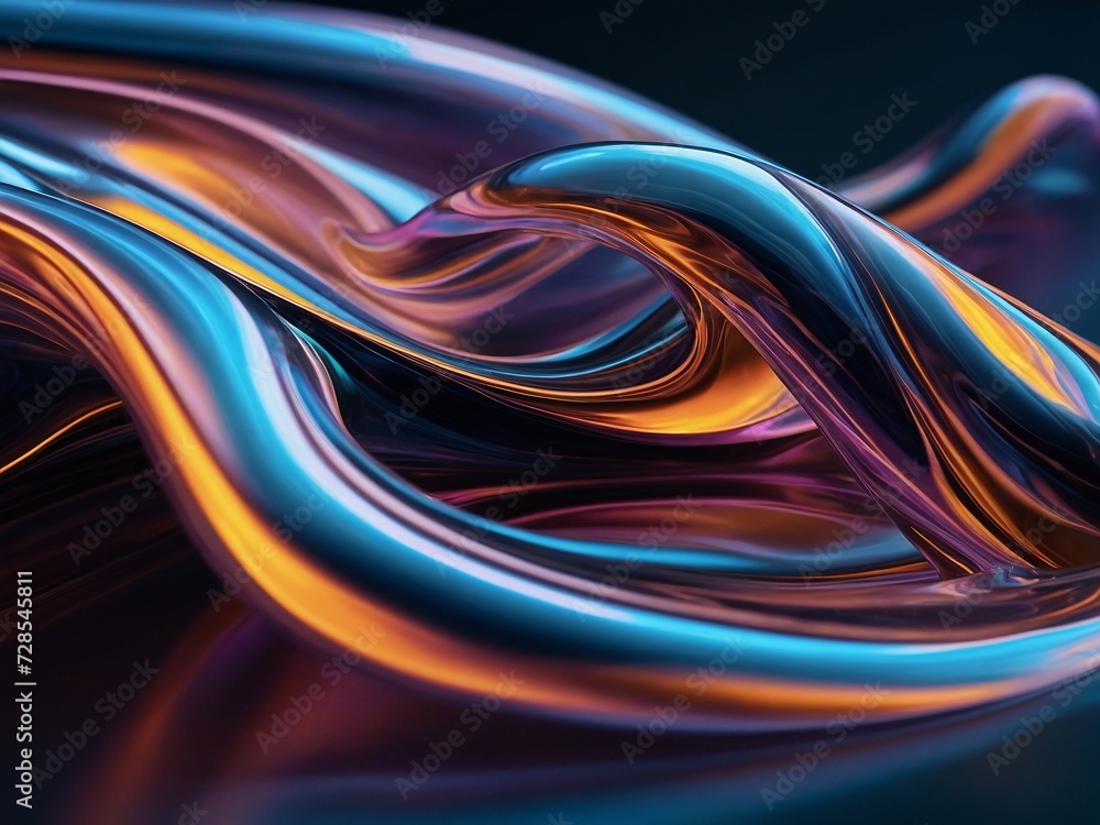 Silky, flowing 3D shapes in vibrant blue and orange, abstract design, AI generated