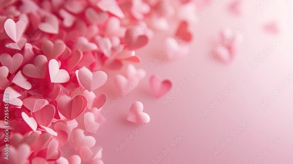 A bunch of pink hearts on a white surface. Suitable for various love-themed projects