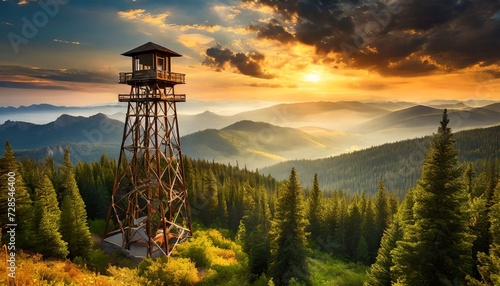 Fire Lookout towering a national forest photo