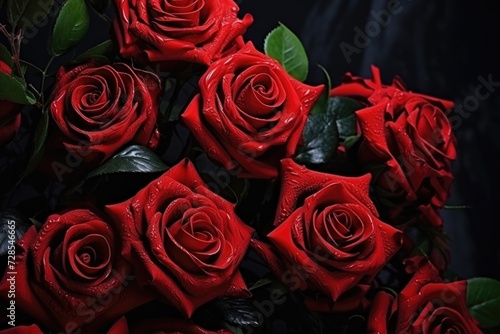 A beautiful bunch of red roses with vibrant green leaves. Perfect for expressing love and romance. Ideal for Valentine s Day  anniversaries  and special occasions