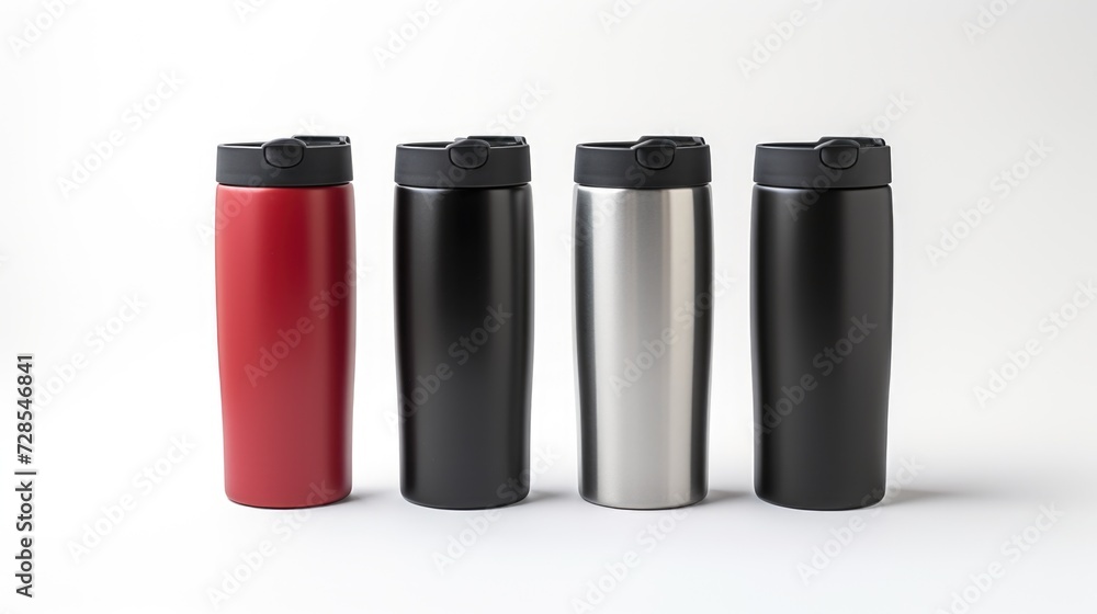 Three different colored stainless steel water bottles. Versatile and eco-friendly. Three different colored stainless steel water bottles. Versatile and eco-friendly.