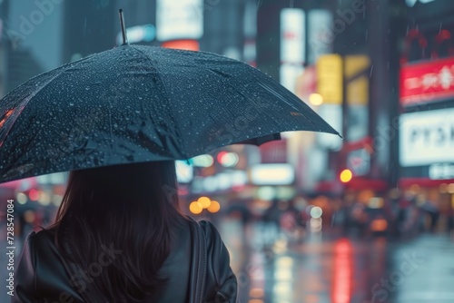 A woman holding an umbrella in the rain. Perfect for weather-related articles or blogs