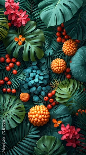 tropical foliage background in graphic illustration style © Wipada