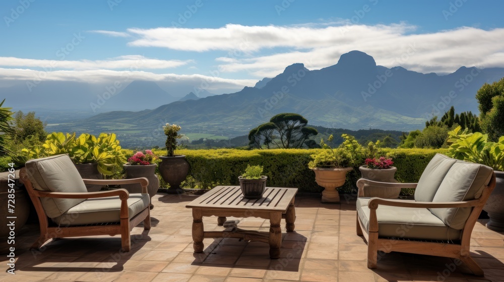 Fototapeta premium View from the magnificent estate of the stretching mountain range